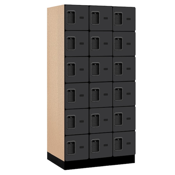 Box Locker, 36" W, 21" D, 76" H, (3) Wide, (18) Openings, Black